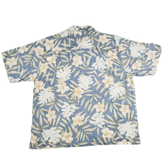 OP Ocean Pacific Hawaiian Short Sleeve Button Up Shirt Mens L Floral Blue Peach - Picture 2 of 10